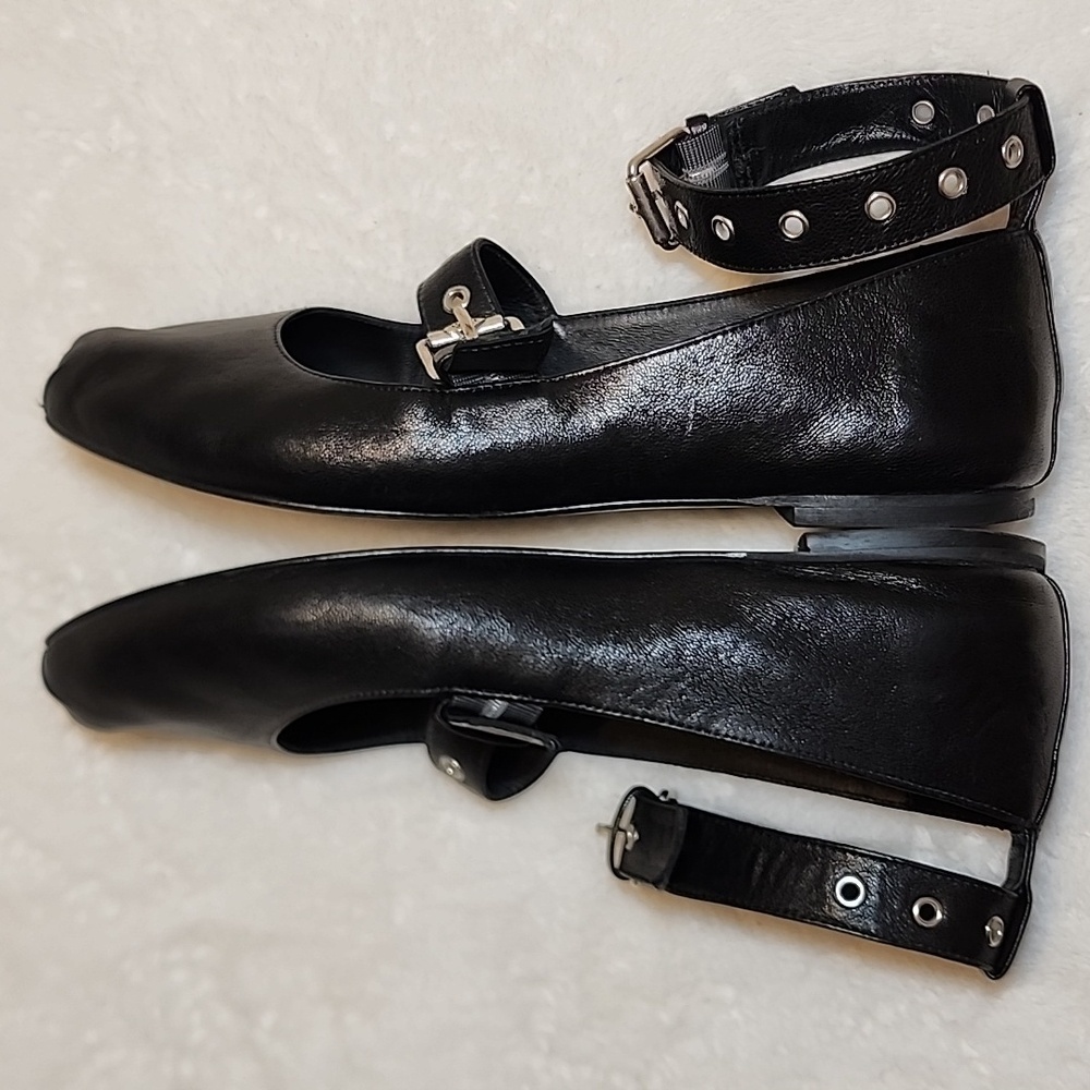Ba&sh Canya Ballerina Black Leather Ankle Strap Ballet Flats Loafers Shoes Sz 7 - Picture 12 of 16